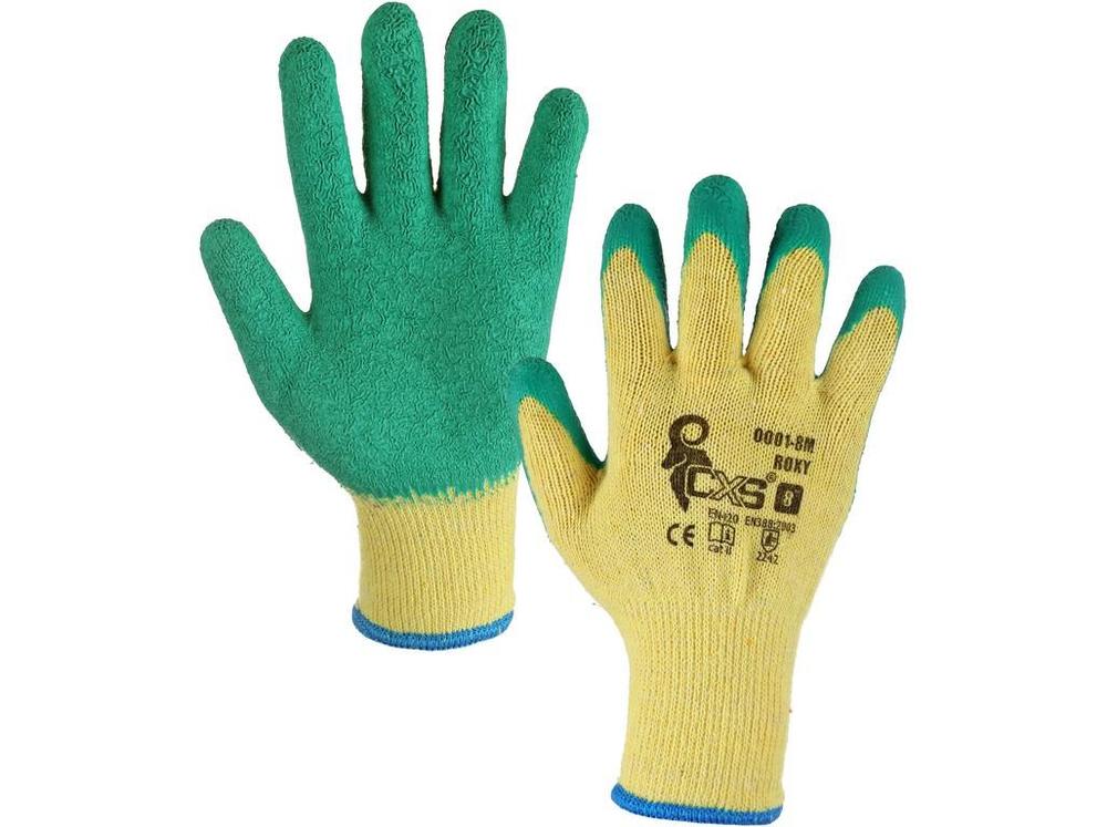 CXS rukavice, ROXY, polomáčené v latexu, žluto-zelené vel. M (8)