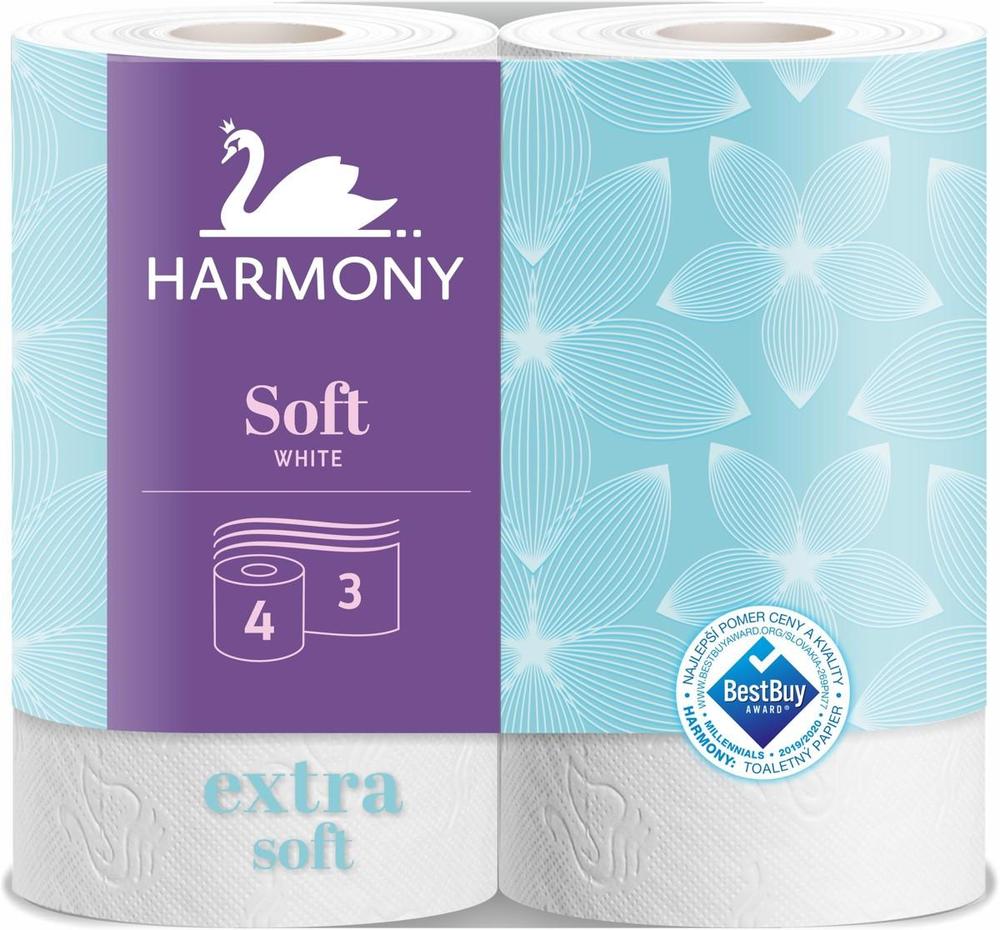 Harmony papír toaletní Soft 132 útržků 3-vrstvý recykl bílý / 4 ks