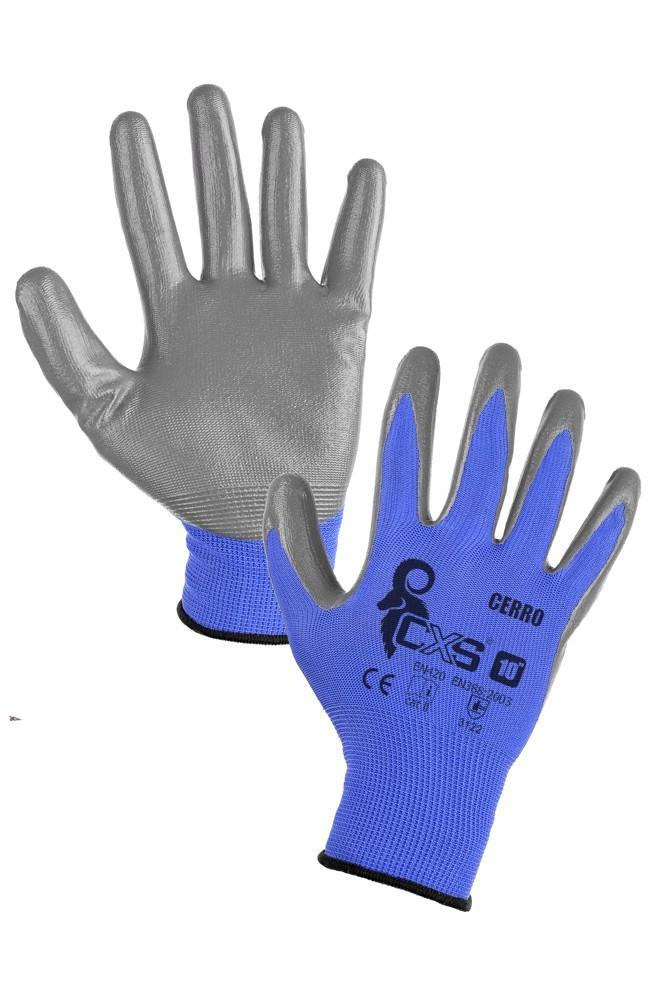 CXS rukavice CERRO, máčené v nitrilu, modro-šedé vel. 9