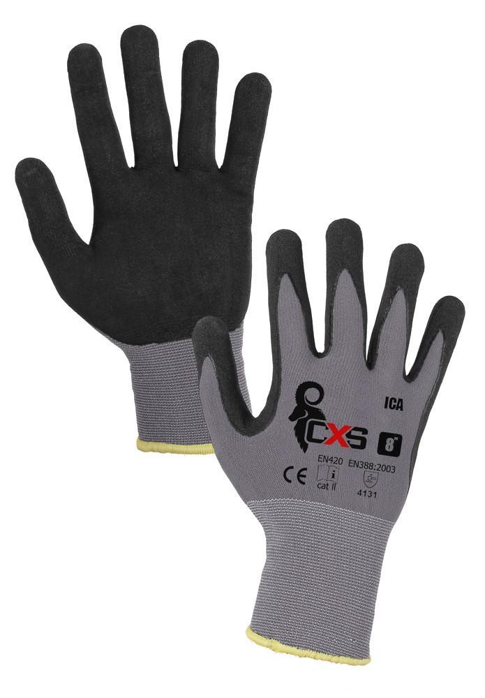 CXS rukavice ICA, máčené v nitrilu, šedo-černé vel. 11