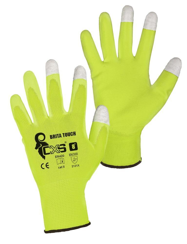 CXS rukavice BRITA TOUCH, máčené v PU, žluté vel. 9