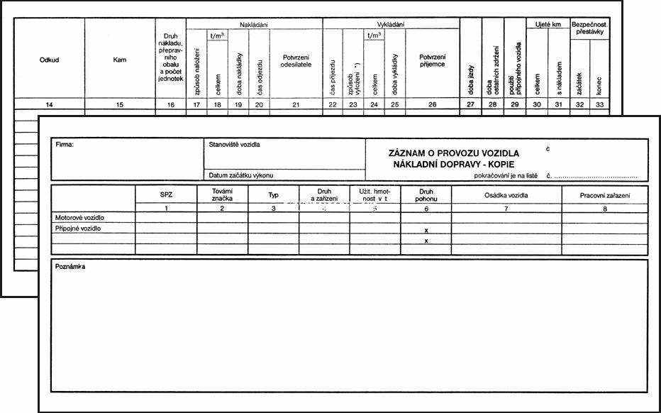 Akord záznam o provozu vozidla nákladní dopravy 1/3 A3, kopie, blok 100 L