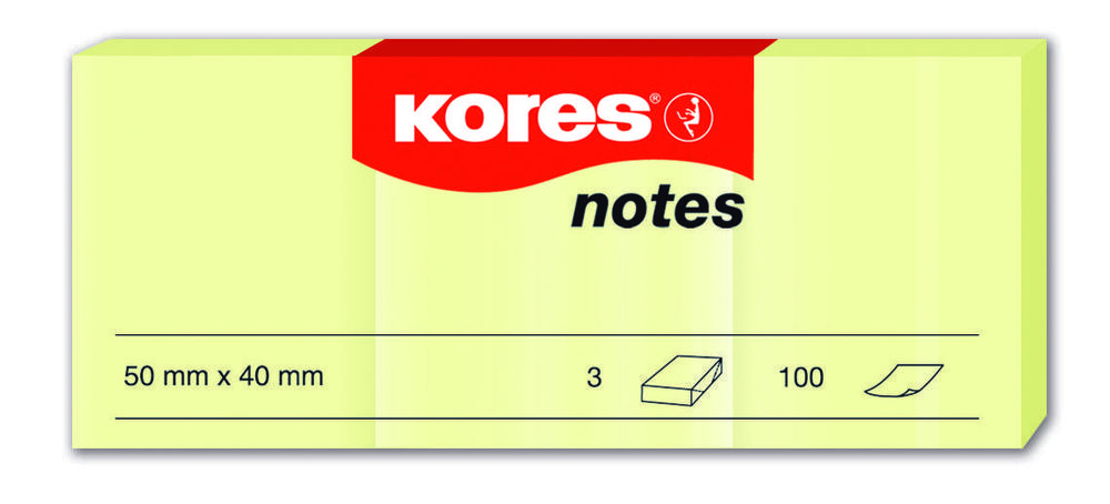 Kores blok samolepicí 50 x 40 mm/100 listů, 3 ks/ žlutý