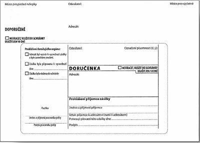 Obálka s doručenkou a odtrhovacím poučením (správní řád) B6, bez pruhu, text, 100 ks, 125 x 176