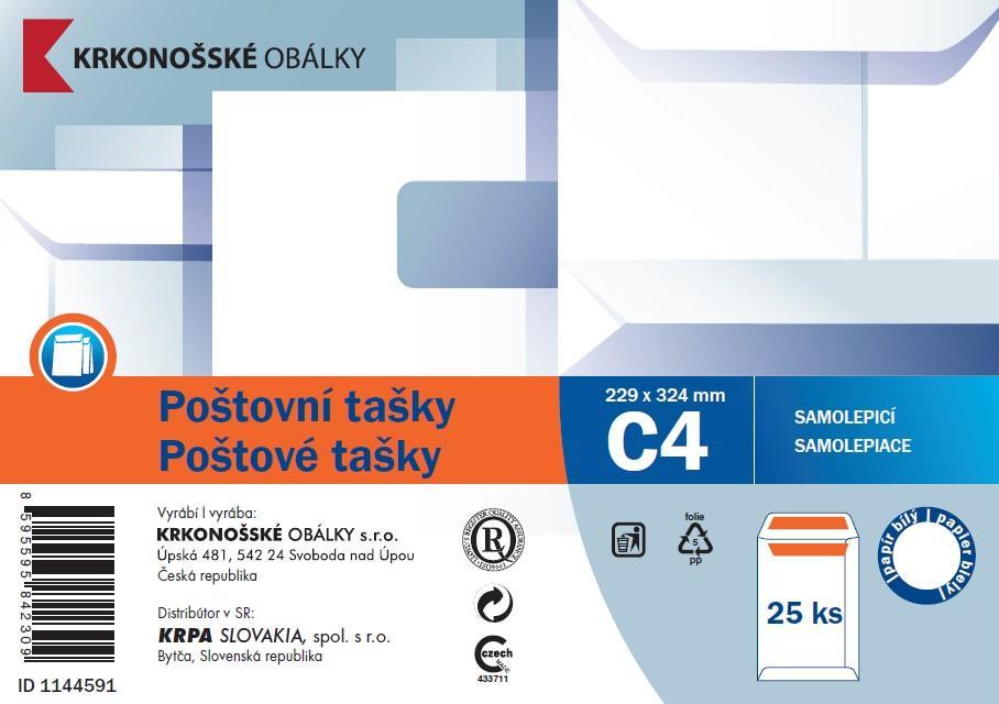 Poštovní taška C4 samolepicí, 229 x 324 25 ks