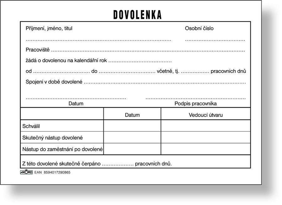 Akord dovolenka A6, blok 100 L