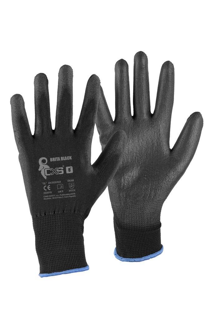 CXS rukavice BRITA BLACK, máčené v PU, černé vel. 6