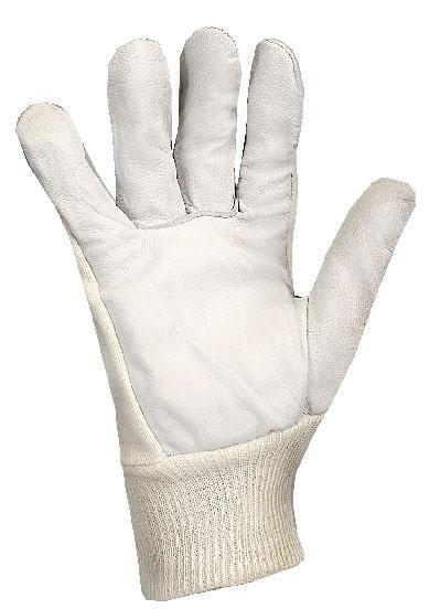 CXS rukavice TALE, bavlněné s kůží ve dlani, s manžetou, bílé vel. 8