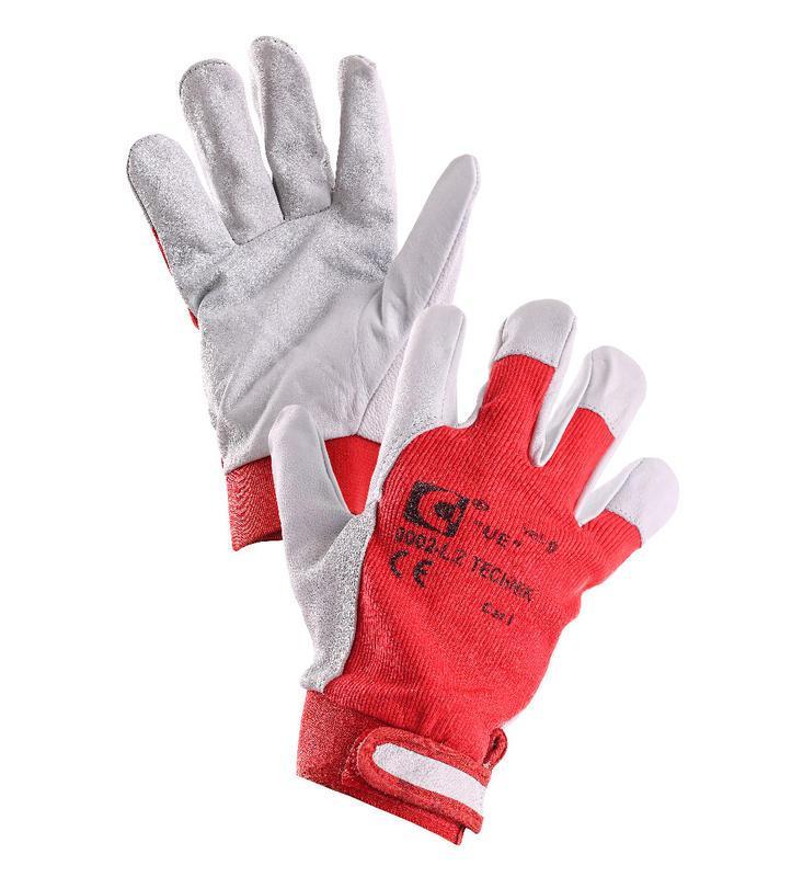 CXS rukavice TECHNIK, kůže - bavln. úplet, červeno-bílé vel. 9