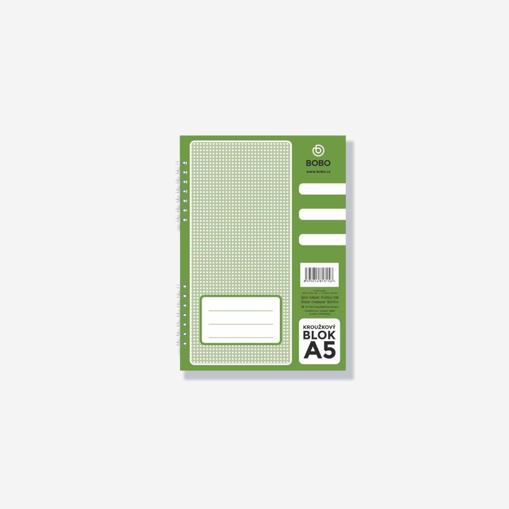 Bobo blok kroužkový s boční spirálou A5 čtverečkovaný, 50 listů