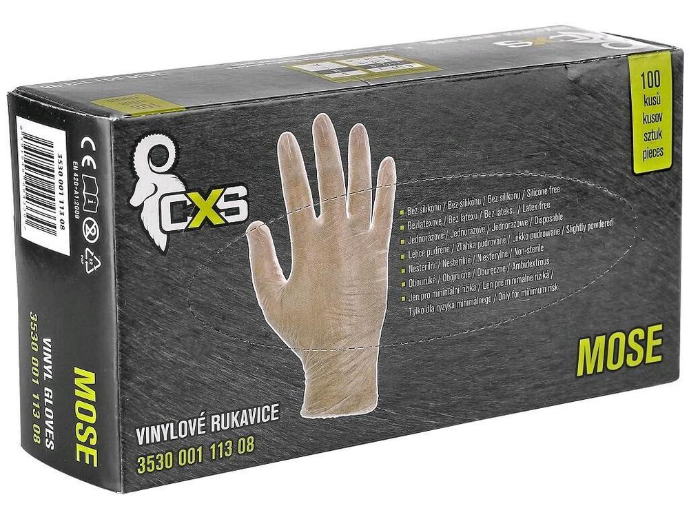 CXS rukavice MOSE, jednorázové, vinyl, transparentní, lehce pudřené/100 ks vel. M (8)