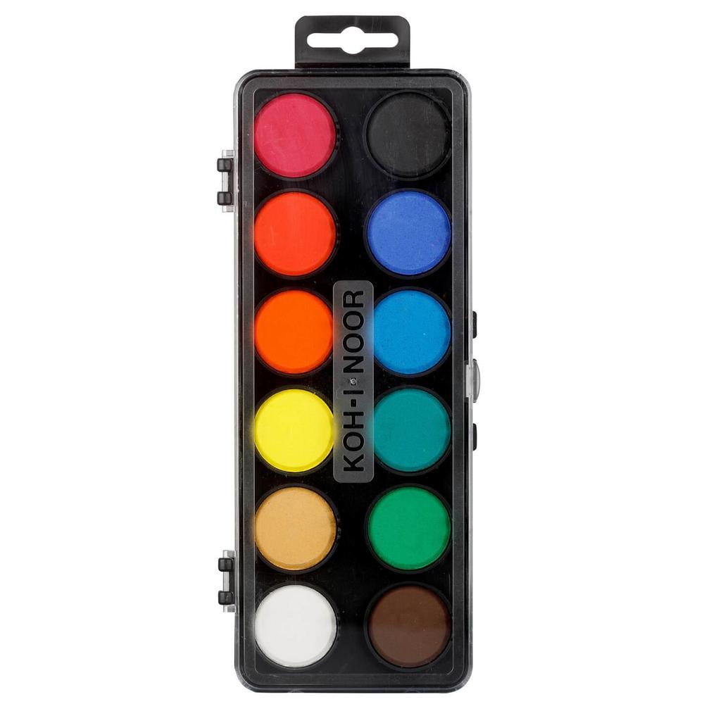 Koh-i-noor barvy vodové 12 odstínů - 30 mm, černý barevník, KIN