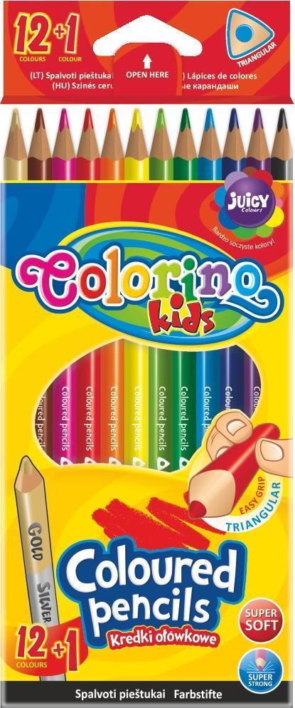 Colorino pastelky trojhranné 12 + 1 barva (zlatá + stříbrná)