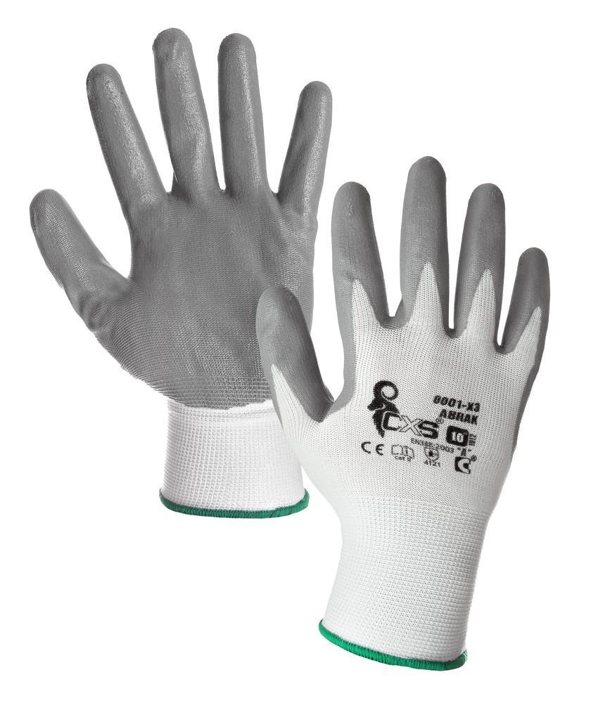 CXS rukavice ABRAK, máčené v nitrilu, bílo-šedé vel. 8