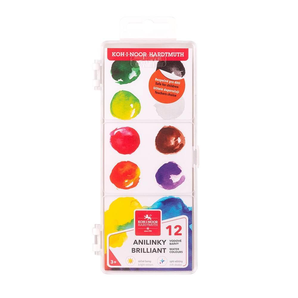 Koh-i-noor barvy vodové 12 odstínů - 22,5 mm Anilinky Brilliant