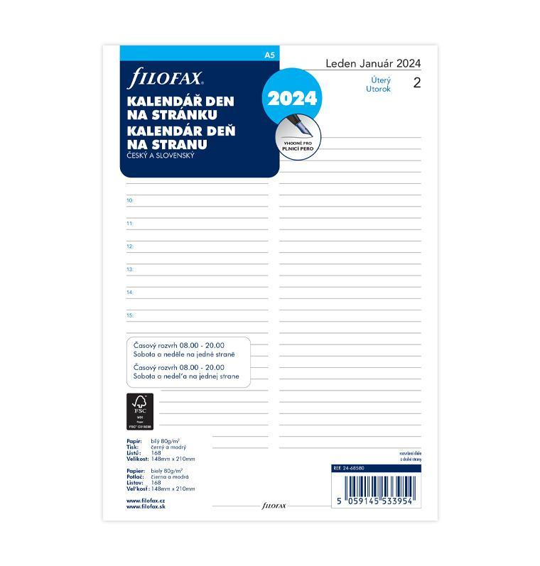 Filofax náhradní náplň do diáře A5 kalendář - den na stranu česko - slovenský 2025