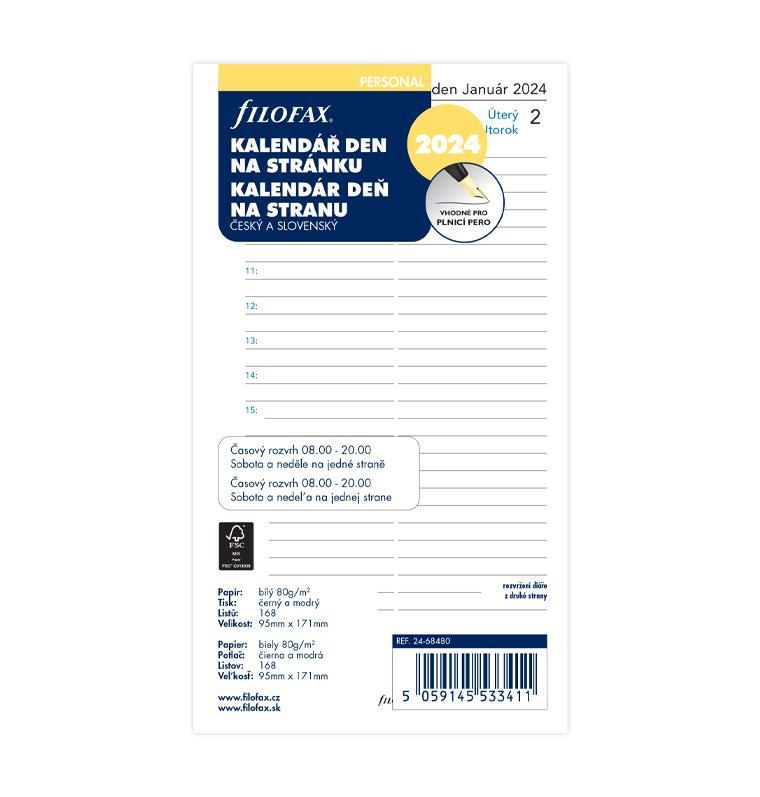 Filofax náhradní náplň do diáře Osobní kalendář - den na stranu česko - slovenský 2025