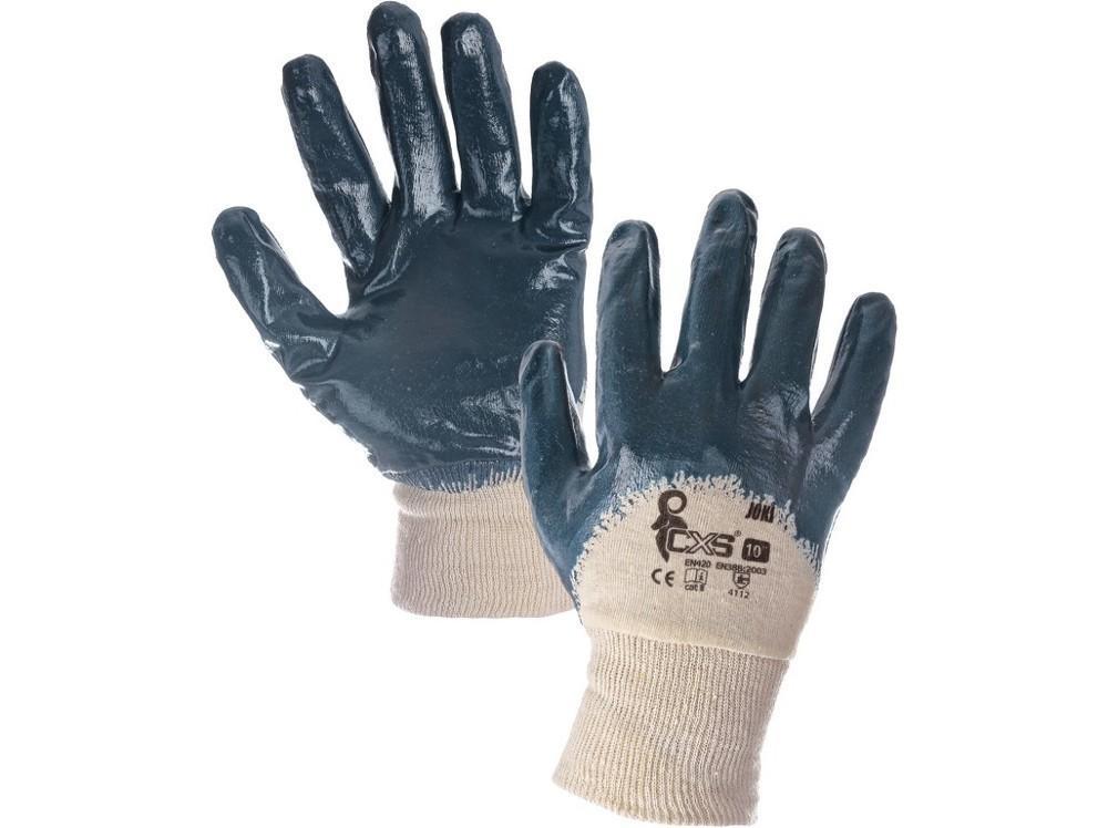 CXS rukavice JOKI, bavlněné, polomáčené v nitrilu, modré vel. 9