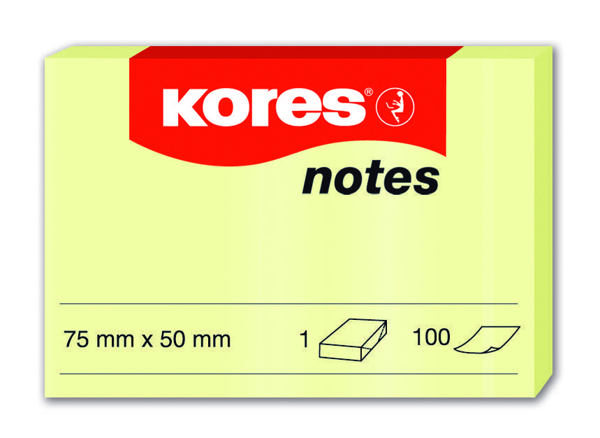 Kores blok samolepicí 75 x 50 mm/100 listů, žlutý