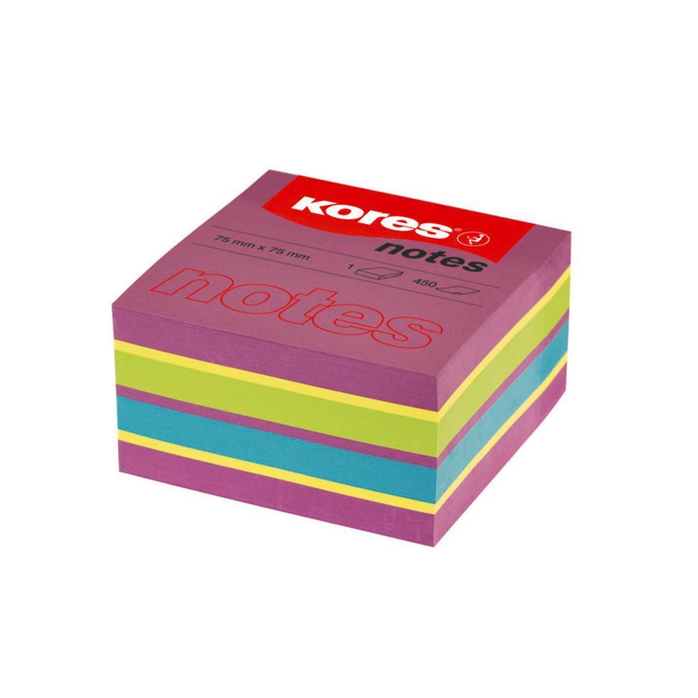 Kores blok samolepicí 75 x 75 mm/ 450 listů,Cubo Spring neon