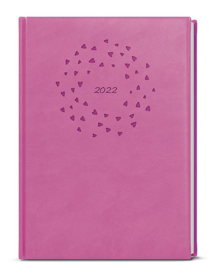 Baloušek Tisk diář denní Adam Vivella s ražbou B6 růžový - srdíčka