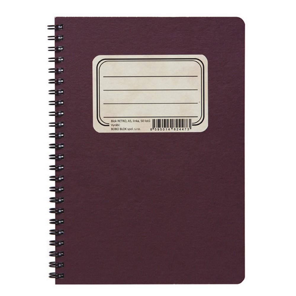 Bobo blok kroužkový s boční spirálou RETRO A5 linkovaný, 50 listů