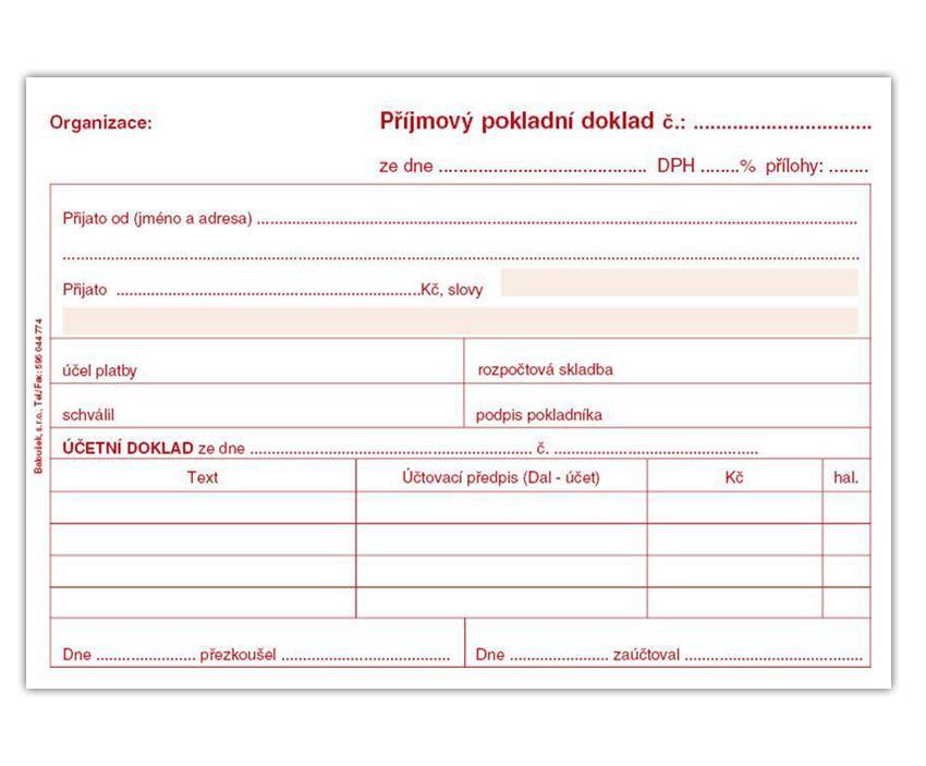 Baloušek Tisk příjmový pokladní doklad i pro podvojné účetnictví A6 přímopropis.
