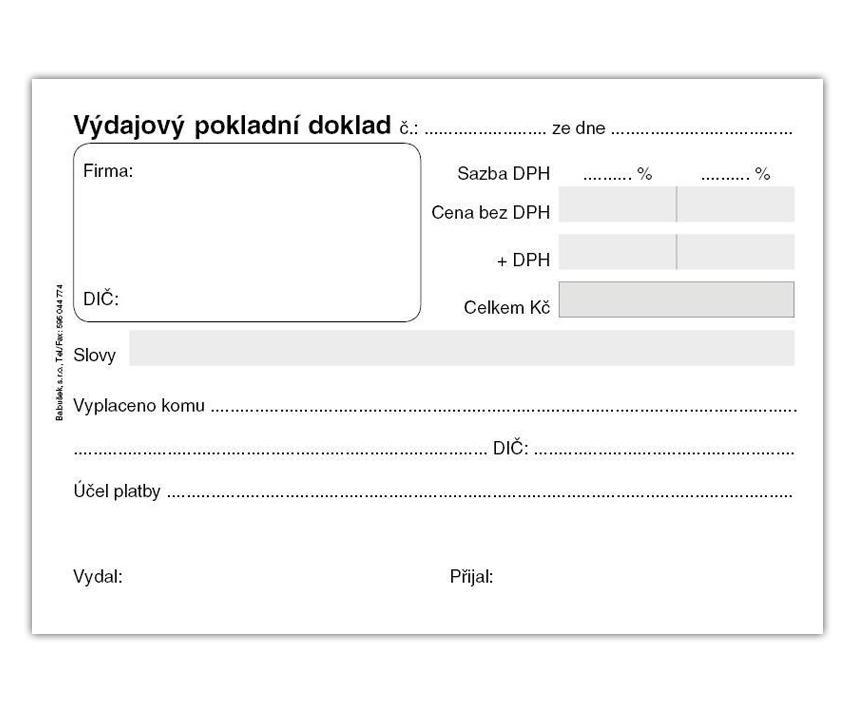 Baloušek Tisk výdajový pokladní doklad i pro podvojné účetnictví A6 přímopropis.