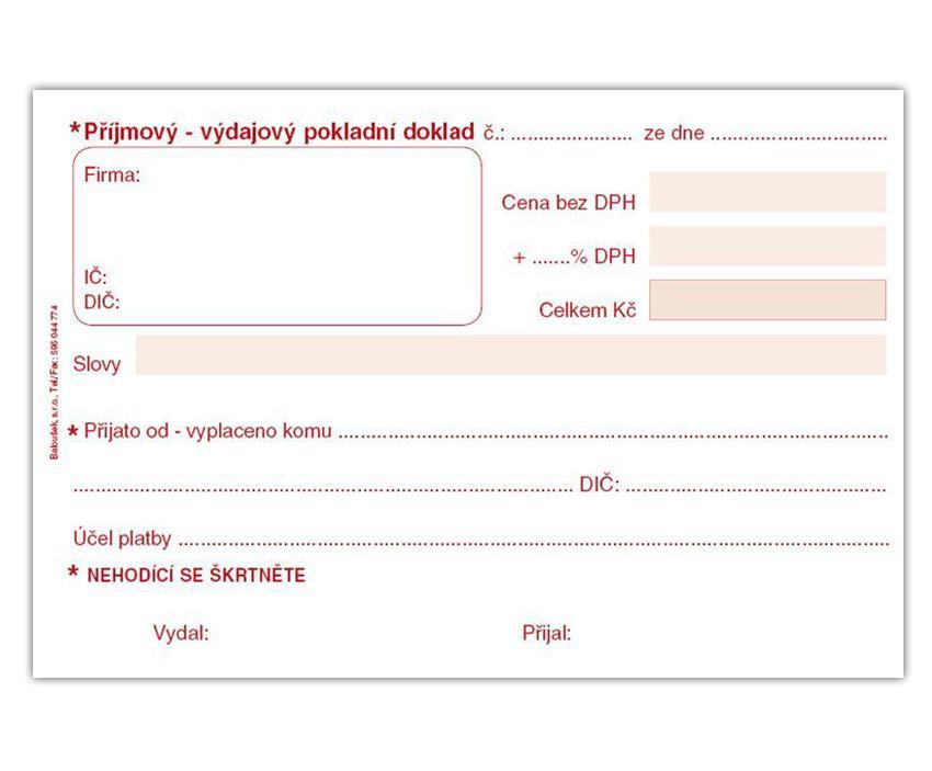 Baloušek Tisk univerzální příjmový - výdajový pokladní doklad A6 přímopropis.