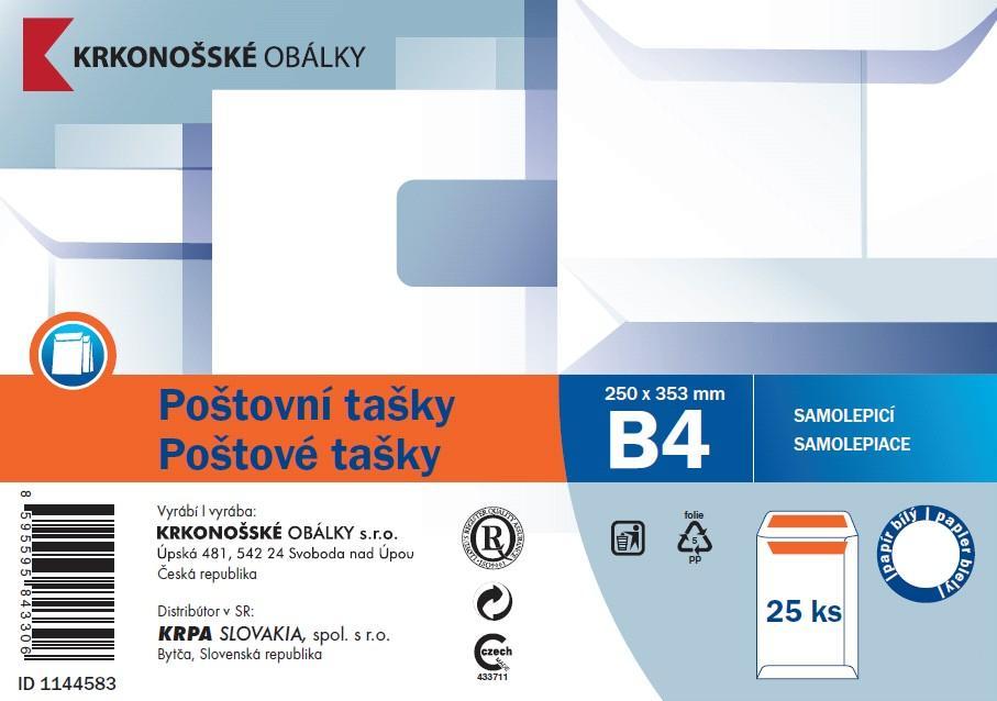 Poštovní taška B4 bílá ofset, samolepicí, 25 ks, 250 x 353