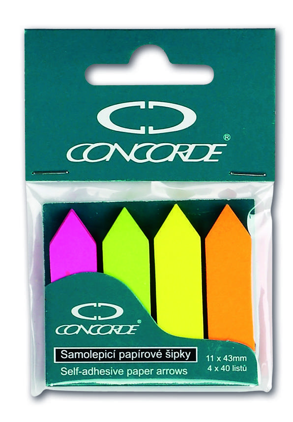 Záložky samolepicí papírové šipky 11 x 43 mm/4 x 40 listů neon