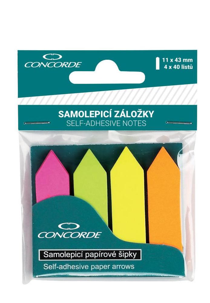 Záložky samolepicí papírové šipky 11 x 43 mm/4 x 40 listů neon