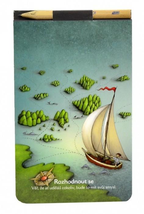 Bobo blok poznámkový s tužkou a magnetem lepený 150x90mm Duhová kočka - Rozhodnout se