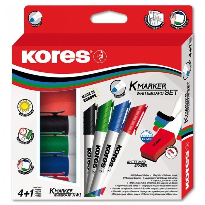 Kores značkovač na bílé tabule kulatý hrot/4 ks+ houbička