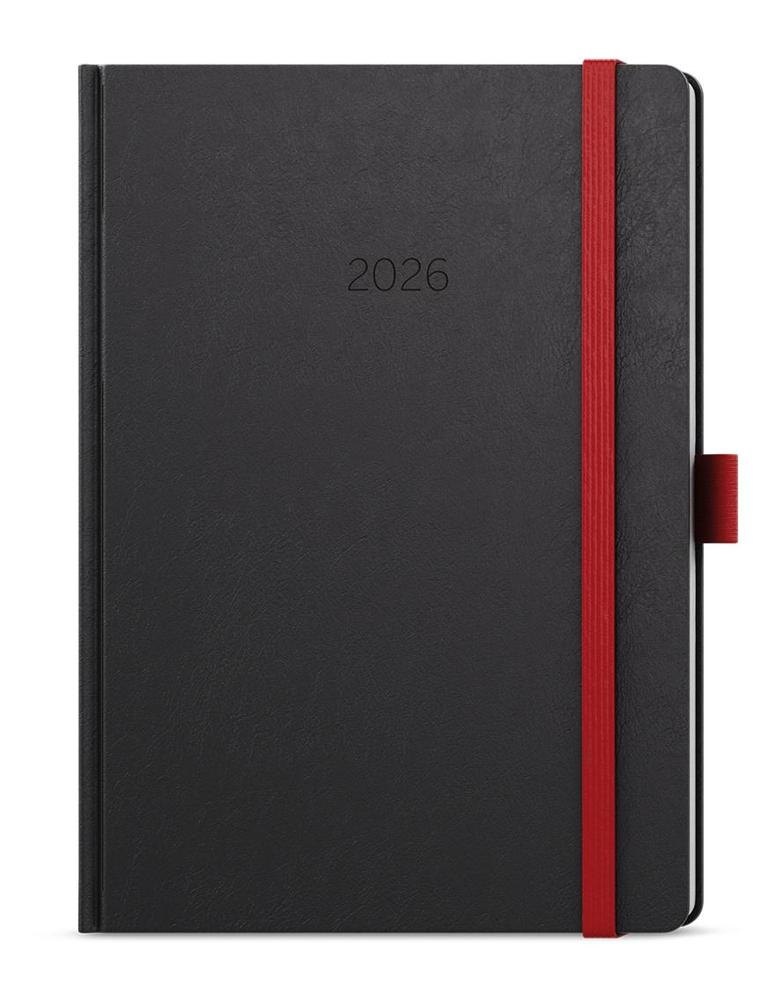 Baloušek Tisk diář denní David Nero A5 černý, červená gumička