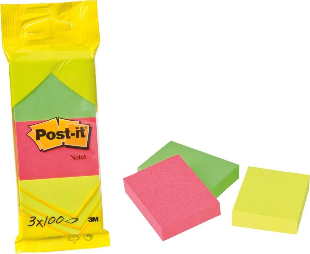 Post-it blok samolepicí 51 x 38 mm/3x 100 listů Neonové barvy