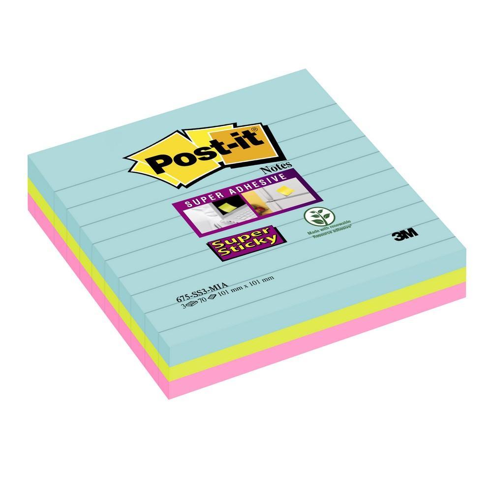 Post-it blok samolepicí MIAMI 101 x 101 mm/3 ks, linkovaný, silně lepicí