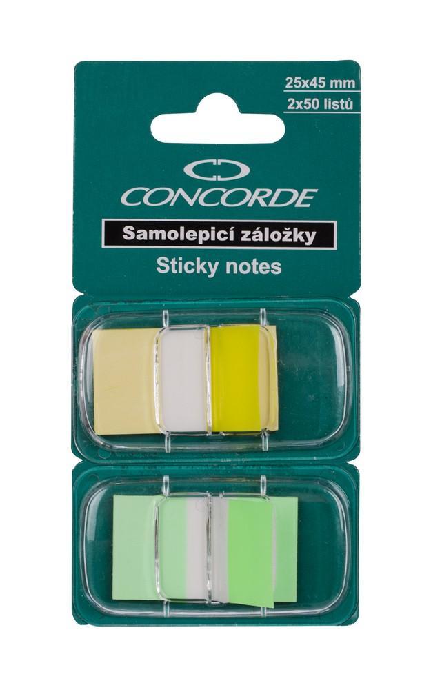 Záložky samolepicí plastové 25 x 45 mm/2 x 50 ks, žluté-zelené