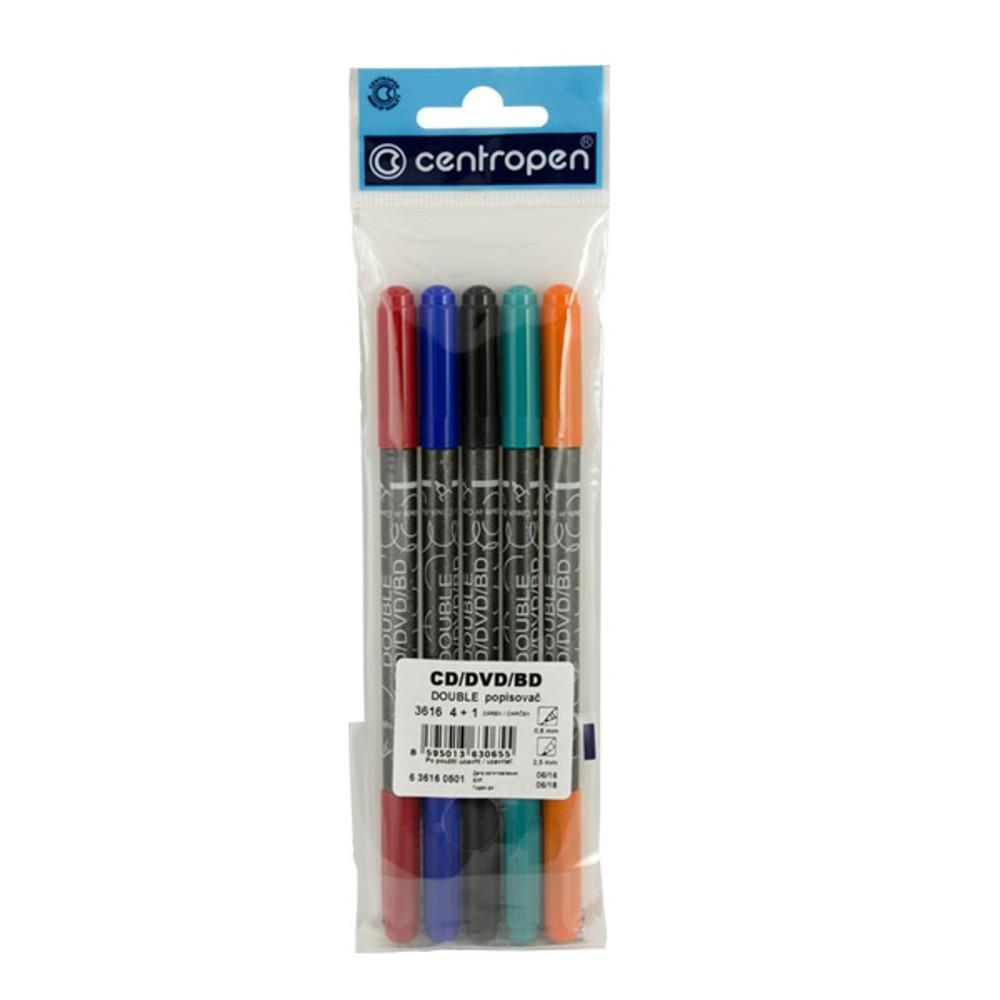 Centropen popisovač 3616 na CD,DVD,BD Permanent oboustranný, 4+1 (0,6 + 2,5 mm)
