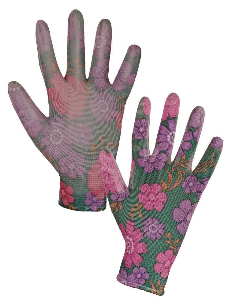 CXS rukavice LEIVA, máčené v PU, dámské, květované (tmavé) vel. 7