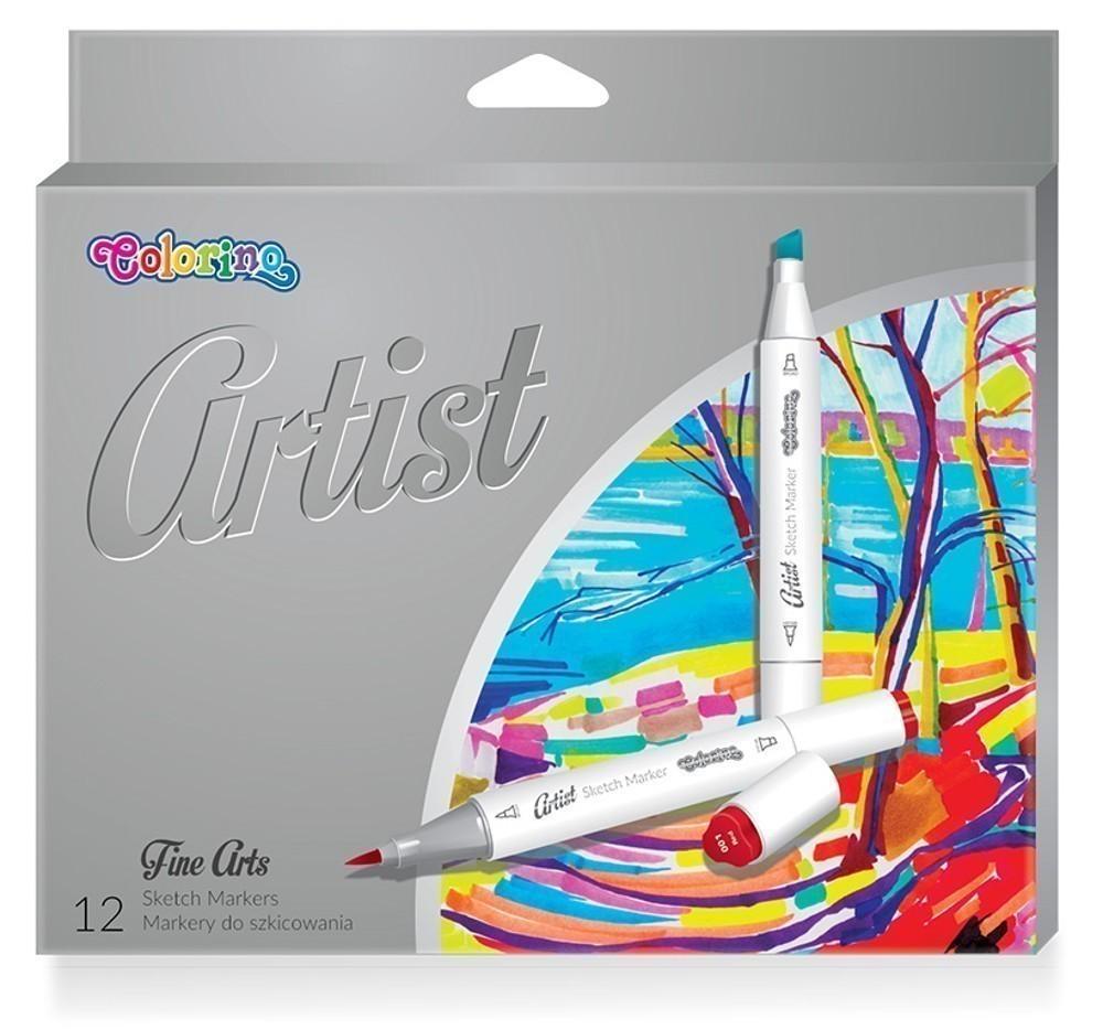 Colorino popisovač skicovací oboustranný Artist sada 12 barev