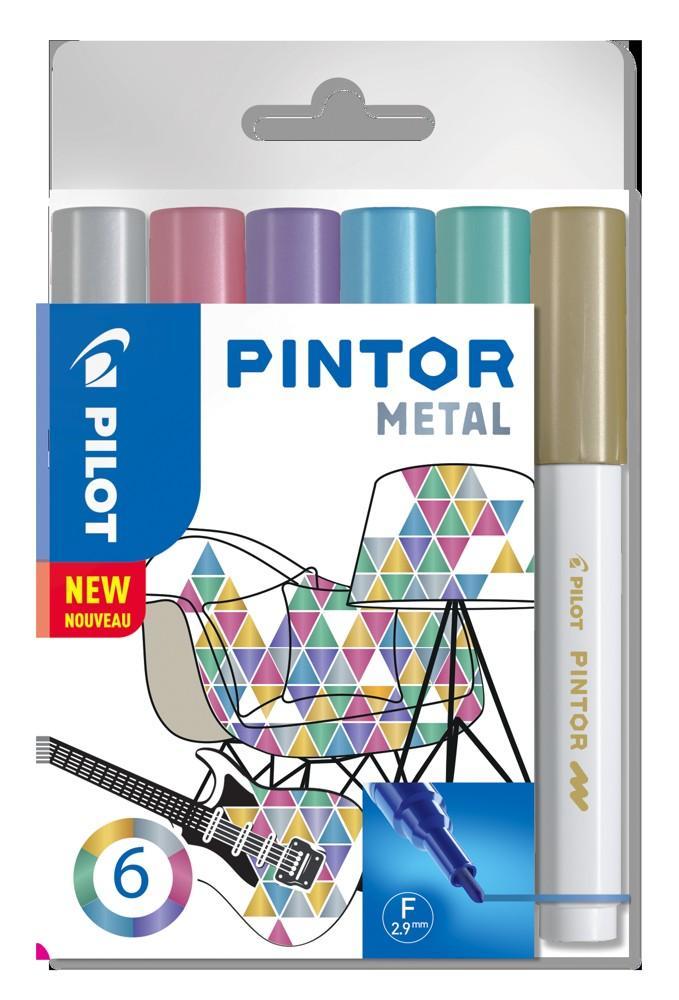 Pilot popisovač akrylový 4074 Pintor Metal sada 6 barev hrot F