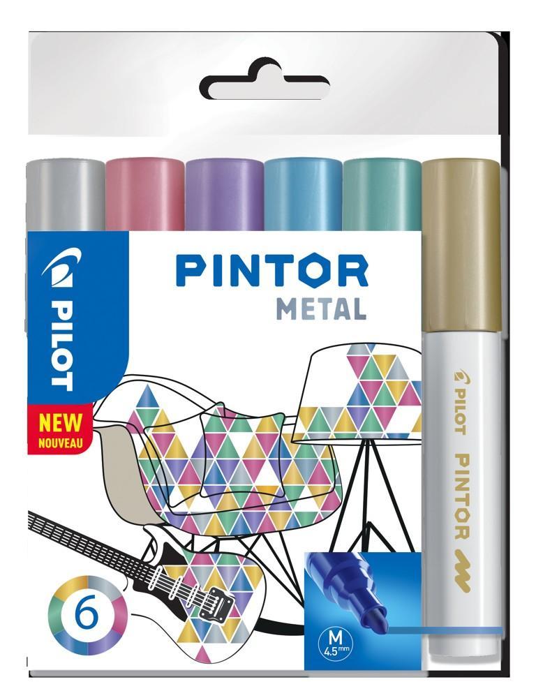 Pilot popisovač akrylový 4076 Pintor Metal sada 6 barev hrot M