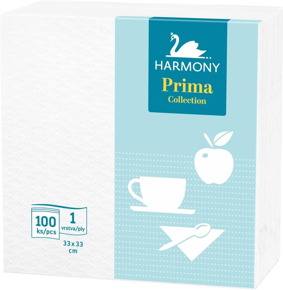 Harmony ubrousky Prima 33 x 33 cm bílé, 1-vrstvé /100 ks