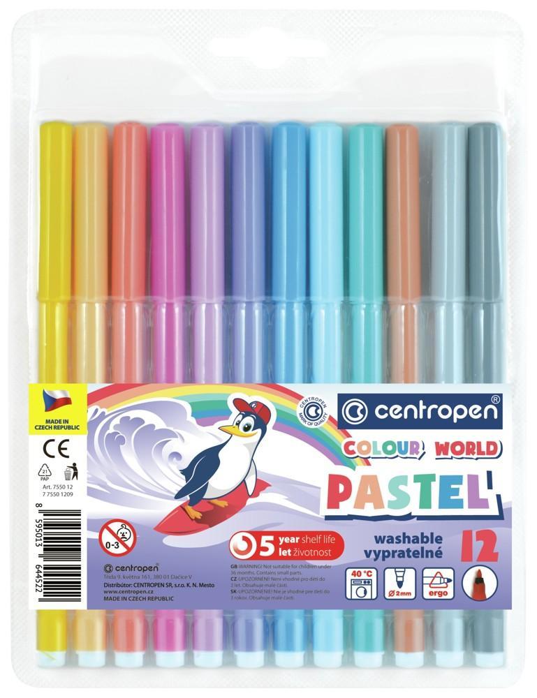 Centropen popisovač 7550 vypratelný Ergo sada 12 barev PASTEL