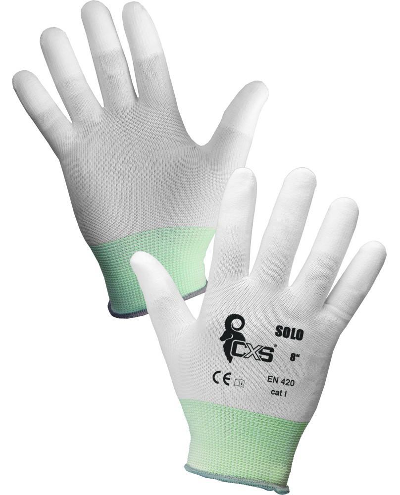 CXS rukavice SOLO, konce prstů máčené v PU, bílé vel. 8