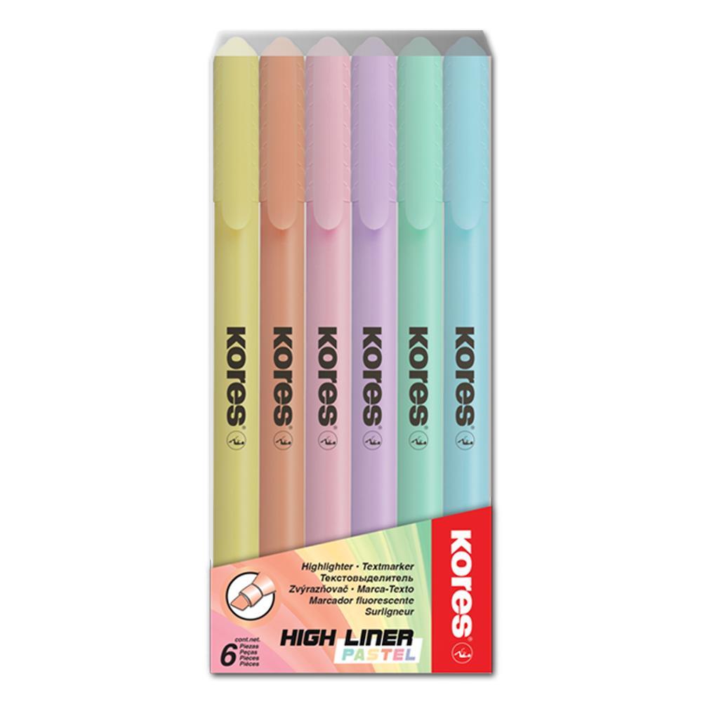 Kores zvýrazňovač PASTEL plochý slabý sada 6 ks