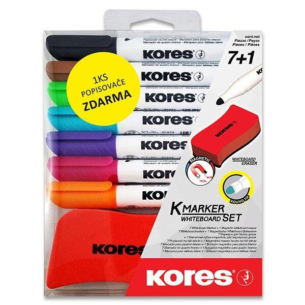 Kores značkovač na bílé tabule kulatý hrot/6+1 ks + houbička