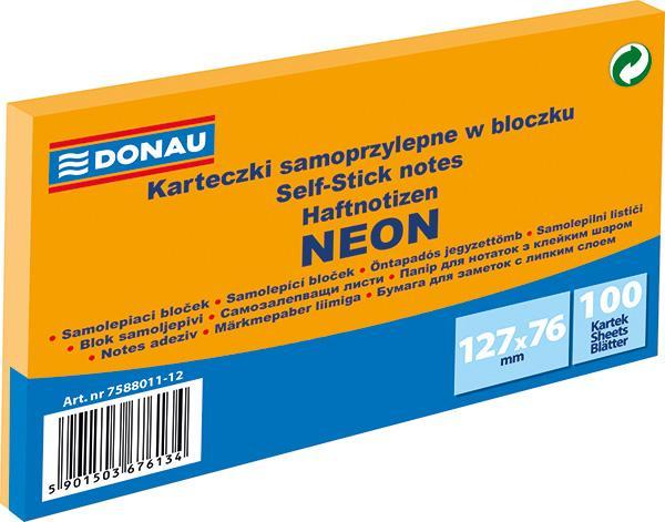 Donau blok samolepicí 127 x 76 mm 100 listů, neonově oranžový