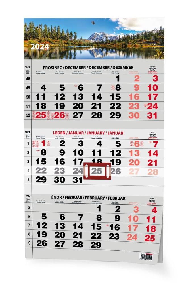 Baloušek Tisk kalendář nástěnný Tříměsíční A3 s mezinár. svátky černý - příroda